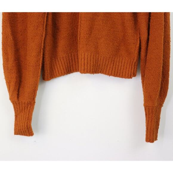 Free People Reverie V-Neck Rib Knit Sweater Balloon Sleeve Burnt Butter XS - Picture 10 of 10